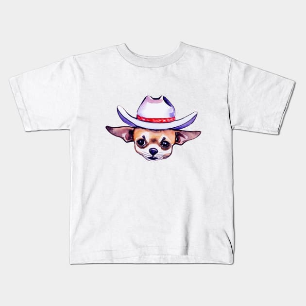 Cowboy Chihuahua Watercolour Kids T-Shirt by EyreGraphic